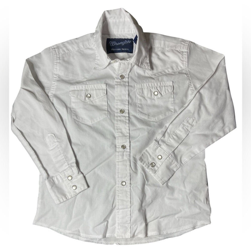 Wangler Western Long Sleeve White Pearl Button Dress Shirt, Size 5/6